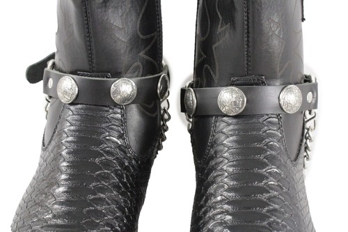 Hombre Bota Cadena Plateada Cuero Sintético 2 Correas Pulsera Nativo Americano Motocicleta - Imagen 10 de 12