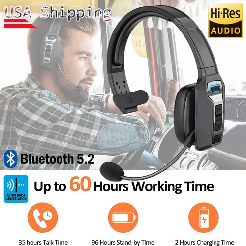 Bluetooth 5.2 Trucker Wireless Headset With Noise Cancelling Mic For Phones PC - Picture 1 of 11