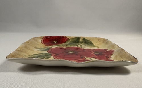 Maxcera Poppies Square Serving Platter Tray Gold Red Floral Ceramic HandPainted - Picture 6 of 15