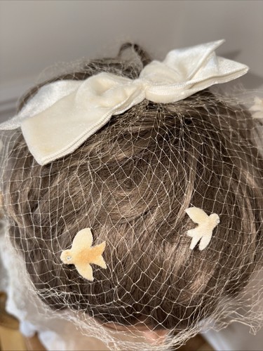 Vintage Veil Headpiece With Velveteen Bow And Birds