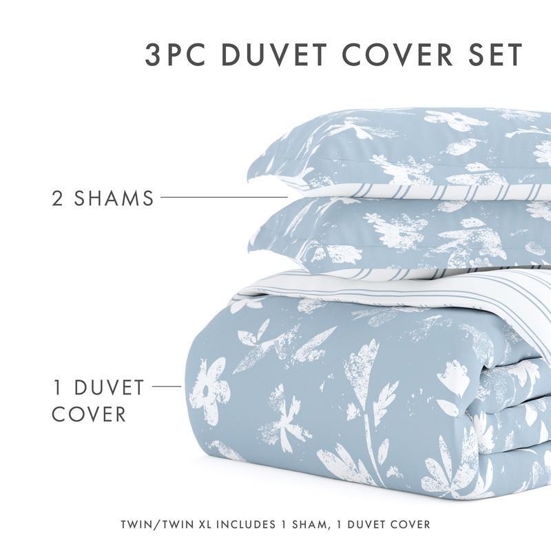 Reversible Microfiber Duvet Cover Set 3-Piece Hypoallergenic Soft Durable New