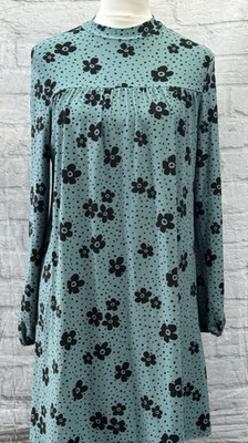 Papaya Jersey Shift Dress Blue & Black Floral Size 8 Stretchy Flower Power Tunic