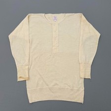 Vintage Shepard Wool Henley Thermal Shirt Long Sleeve Cuffed White Size Small