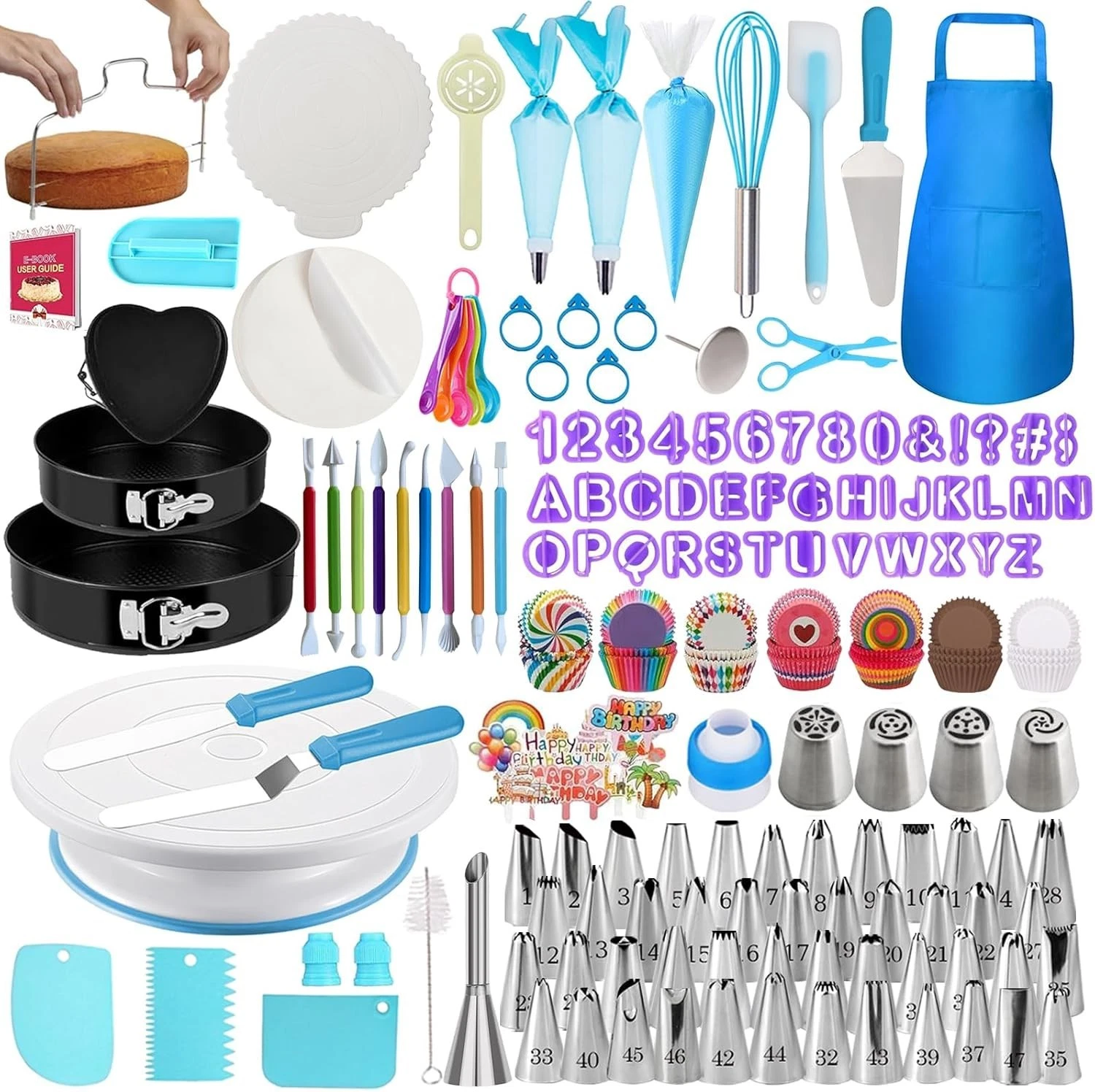Cake Decorating Kit with Piping Tips, Turntable, Springform Pans, Cake
