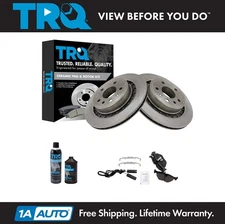 TRQ Rear Ceramic Brake Pad & 2 Vented Rotor Pair Kit w/Fluids for 02-09 Saab 9-5