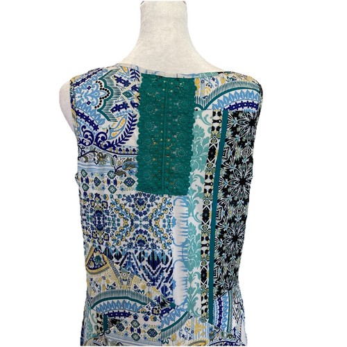 Unity World Women Dress Medium Blue Green Sleeveless Boho Print Crochet - Picture 5 of 10