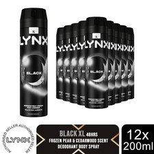 Lynx XL Black 48H Fresh Frozen Pear & Cedarwood Scent Body Spray Deo, 12x200ml