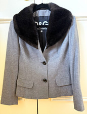 Dolce & Gabbana Women’s Wool Tweed Herringbone Fur Collar Blazer EU 44