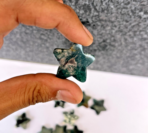 10 Moss Agate Star Crystals Mini Polished Gemstone Carving Bulk Pocket Stones - Picture 8 of 11
