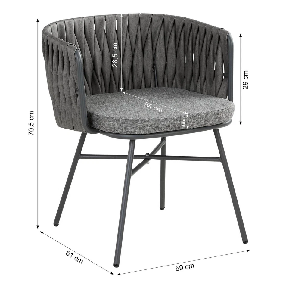 Gartenmöbel Set 3-teilig Grau 2 Stühle Tisch Rattanoptik, wetterfest Homestyle4u - Bild 3 von 4