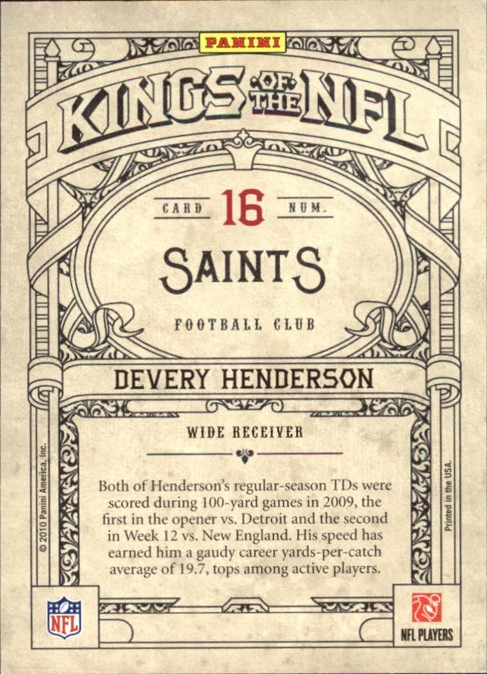 2010 Crown Royale Kings of the NFL #16 Devery Henderson - FB - Image 2 of 2