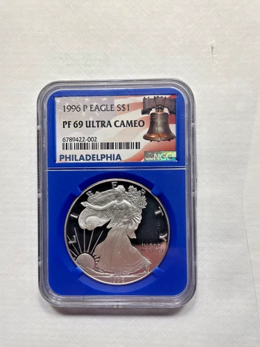1996-P Proof American Silver Eagle NGC PF69 Ultra Cameo Blue Core Holder Label
