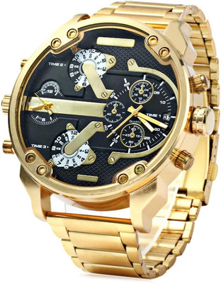 FENKOO Herren Militäruhr Quartz Kalender/Duale Zeitzonen Edelstahl Band 
