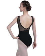 V Neck Sleeveless Ballet Leotard with Scoop Mesh Back Nude Front Lining, St...