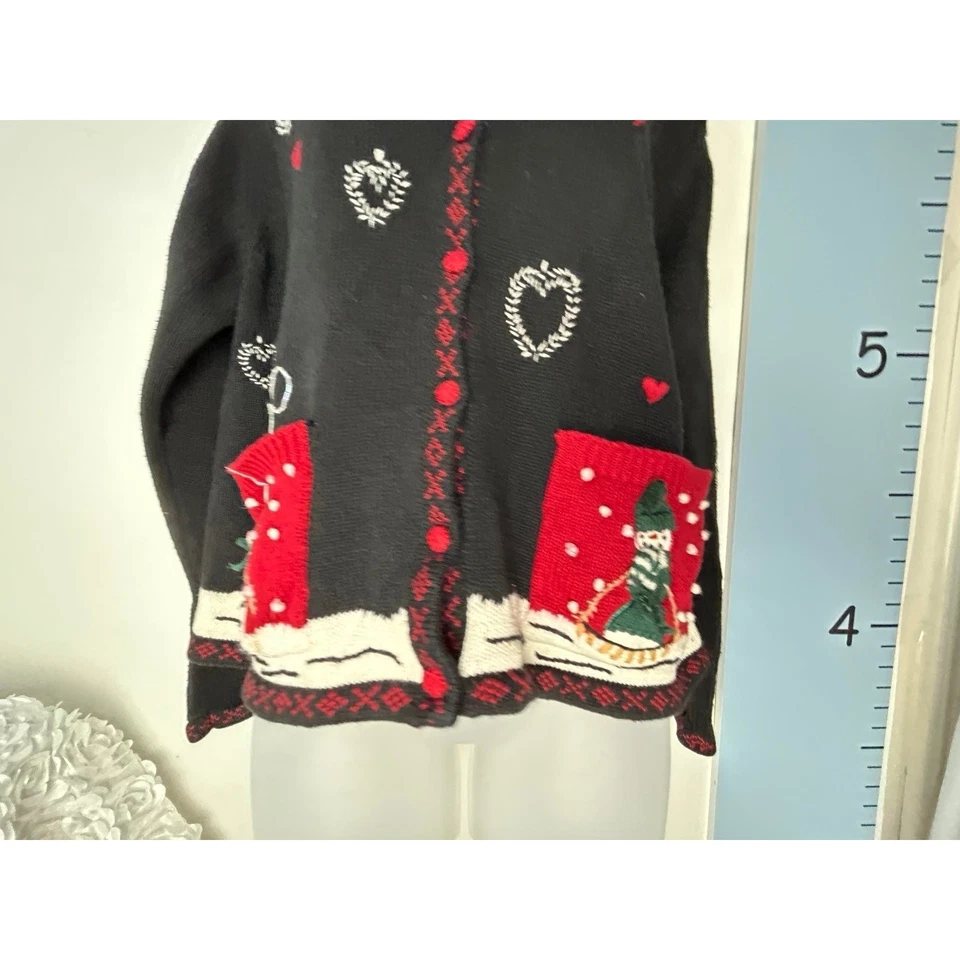 Karen Scott Sport Muñecos de Nieve Navidad Cárdigan Suéter con Cuello de Piel Sintética XL Foto 4 de 4