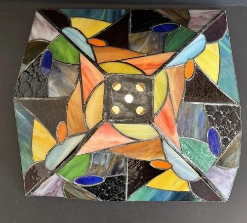 Vintage Tiffany Style Stained Glass Table Lamp Shade Custom Abstract 15.5"L