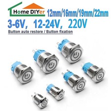 12mm-22mm Metal LED Power symbol Push Button Momentary Latching Switch 3-220V