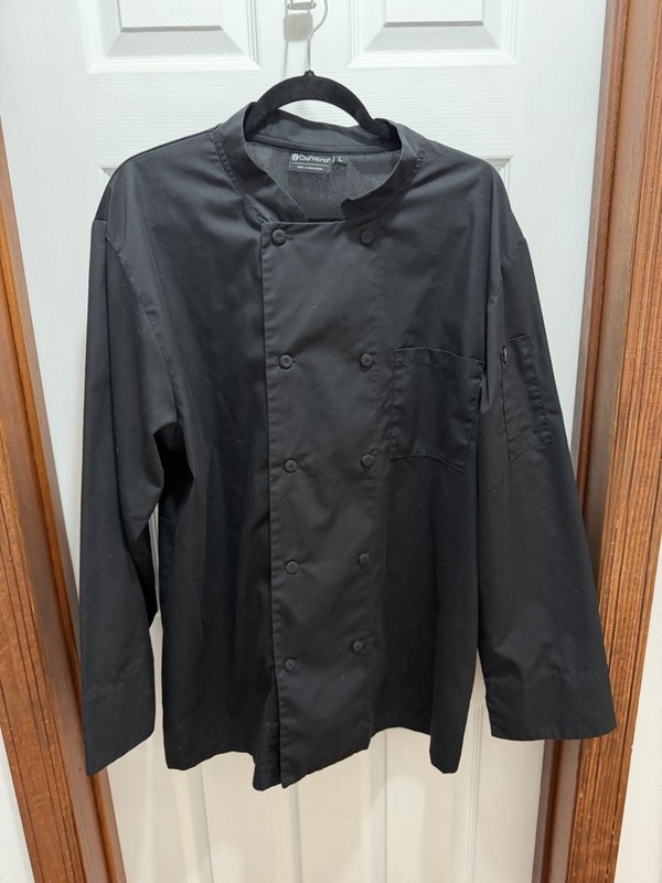 Chef Works Mens Black Chef Coat- L Long Sleeve Large
