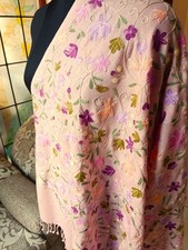 BLOSSAM PINK Colorful Floral Kashmiri Stole Crewel Embroidered Cashmere Pashmina