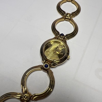 RARE VTG FRANKLIN MINT CLEOPATRA BRACELET WATCH 22K YELLOW GOLD
