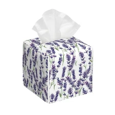 Leather Tissue Box Holder Lavender Flowers Tissue Box Cover Square Waterproof Ti