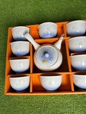 Blue and White Gradation Tea Set with 10 Cups, Flower Design, Used