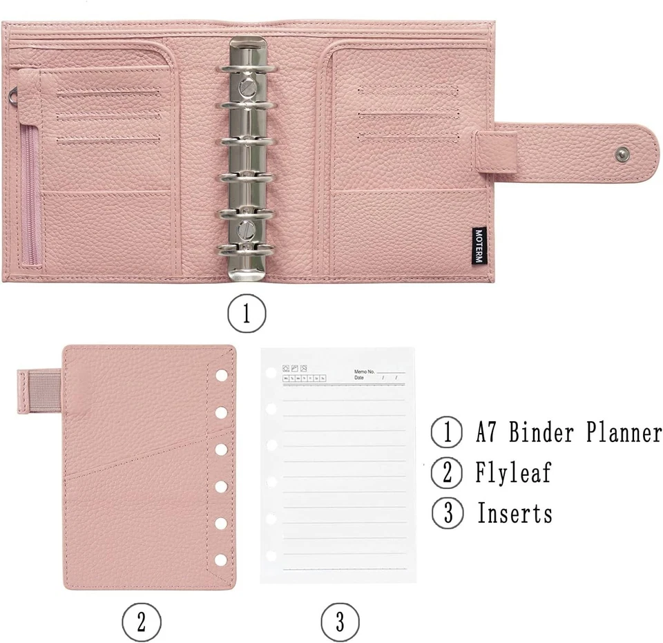 Planificador de anillos de cuero granulado duradero - Organizador compacto con anillos de plata de 30 mm Foto 4 de 4