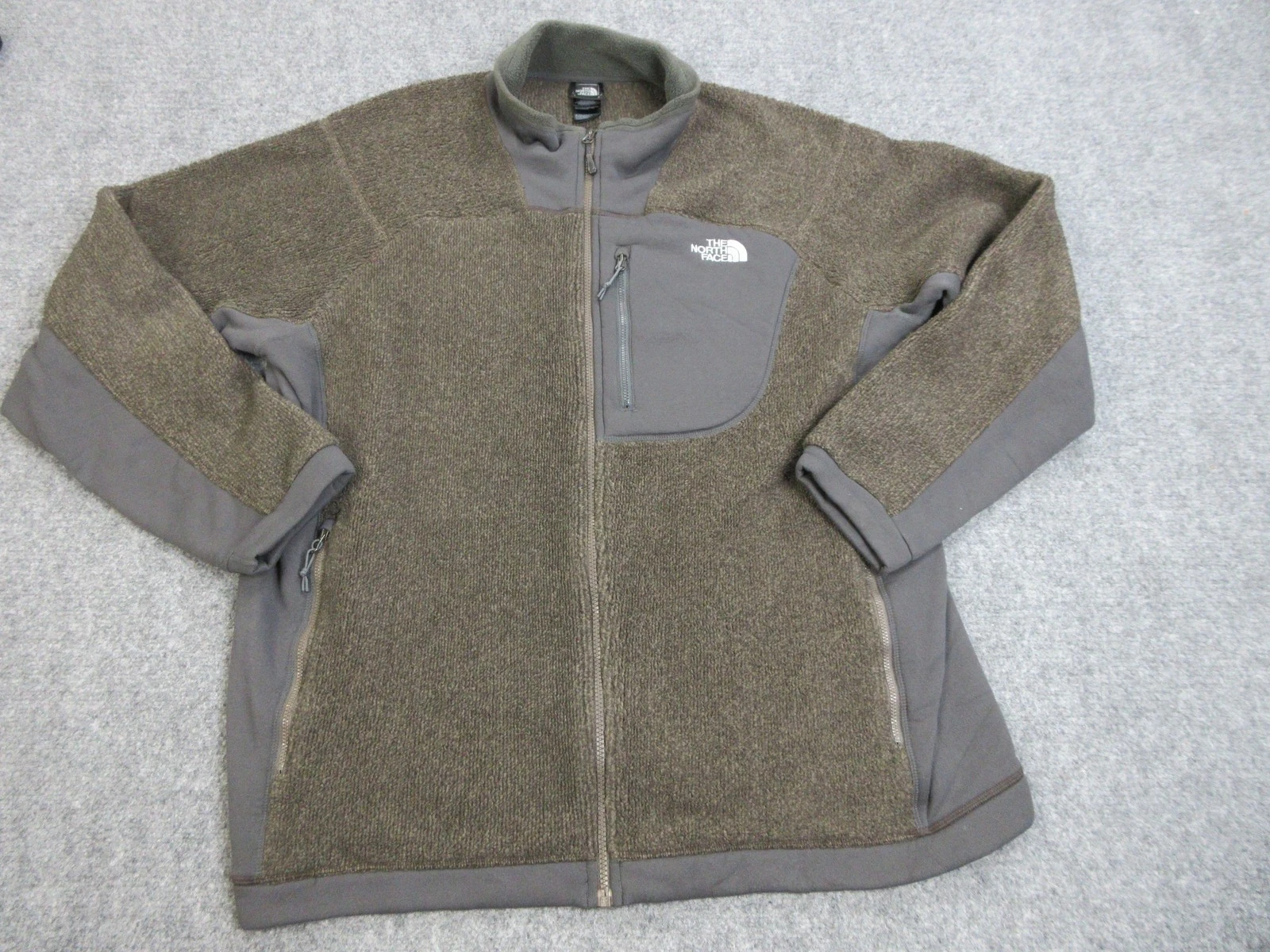North Face Jacket Mens Large Brown Gray Polartec Thermal Pro Full Zip Outdoors