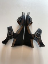 Taos Footwear Women's Buckle Up Black Wedge Heel Sandal Size 10- 10/1.5 EU 41