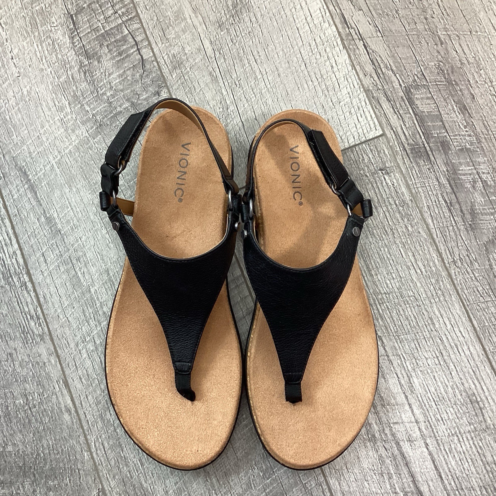 Vionic Slingback Black Leather Thong Sandals Size… - image 2