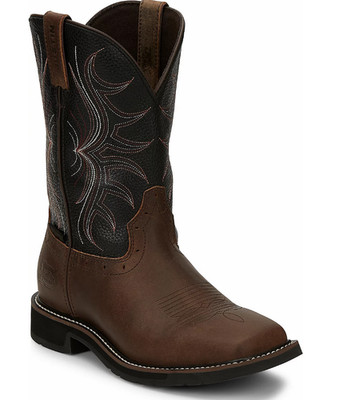 NIB MEN JUSTIN MJ1012 WAXY BROWN WATER BUFFALO SQUARE TOE LEATHER WORK WP BOOT