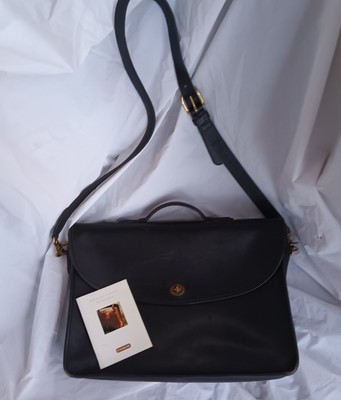 1992 Vintage Coach Black Leather Briefcase/ Computer Bag W Shoulder Strap 