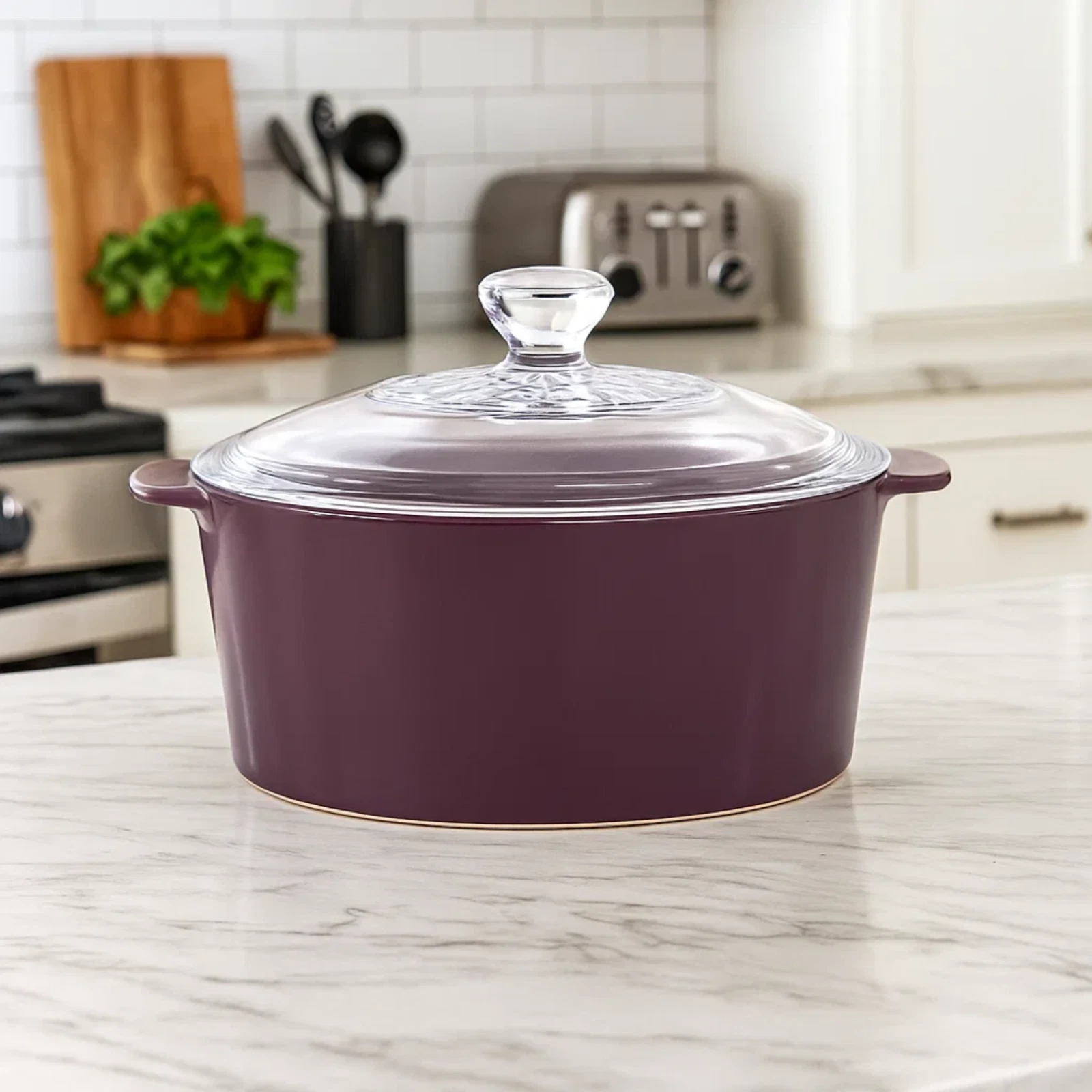 Ceramic Casserole Pot with Glass Lid – Stoneware Stockpot for Simmering, Soup
