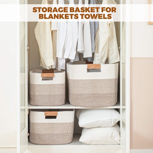 Blanket Basket, 72L Woven Storage basket with Leather Handle, Eco-friendly De... - Picture 9 of 9