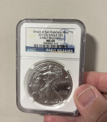 #ad #ad SILVER EAGLE NGC MS69 EARLY RELEASES 2011 S $1 STRUCK AT SAN FRANCISCO $98.00