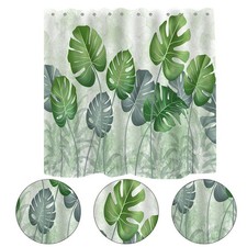 Image of Light Green Polyester Shower Curtain with Leaf Pattern for Bathroom