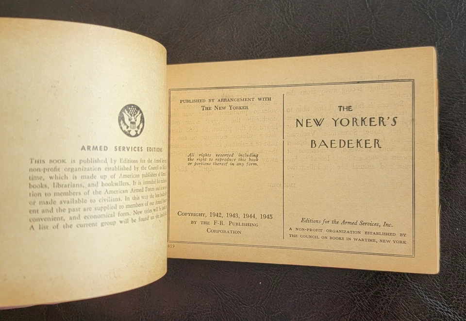 The New Yorker's Baedecker Armed Services Edition 819 World War II NICE COPY Foto 4 de 4