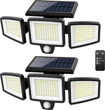 2500LM Solar Security Lights 210LED Motion Sensor 3 Head Outdoor Wall Flood 2PCK