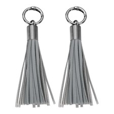 2Pcs Leather Keychain Tassels Women Tassel Bag Charm Gray