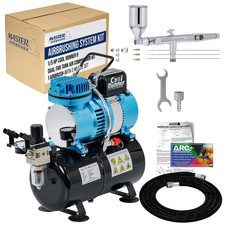 Master SB88 Pro Set Dual-Action Side Feed Gravity Airbrush, Air Tank Compressor