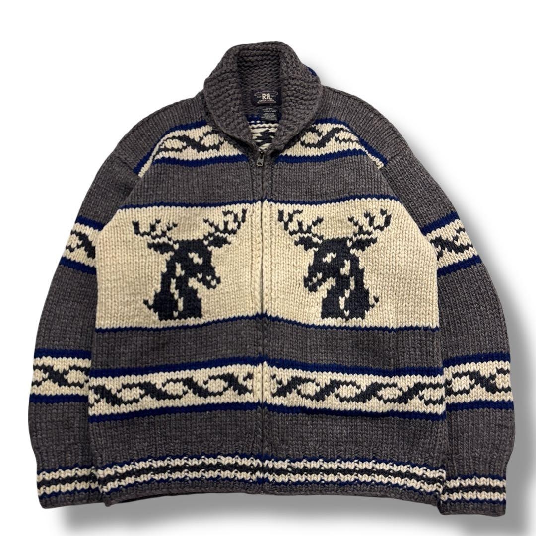 RRL Ralph Lauren 90s Hand-Knit Cowichan Wool Sweater Eagle Moose