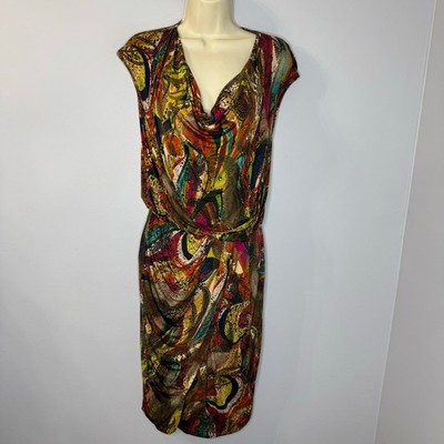 MaxMara Slinky Jersey Printed Dress Cowl Neck Drapey Stretchy Artsy Women's 44