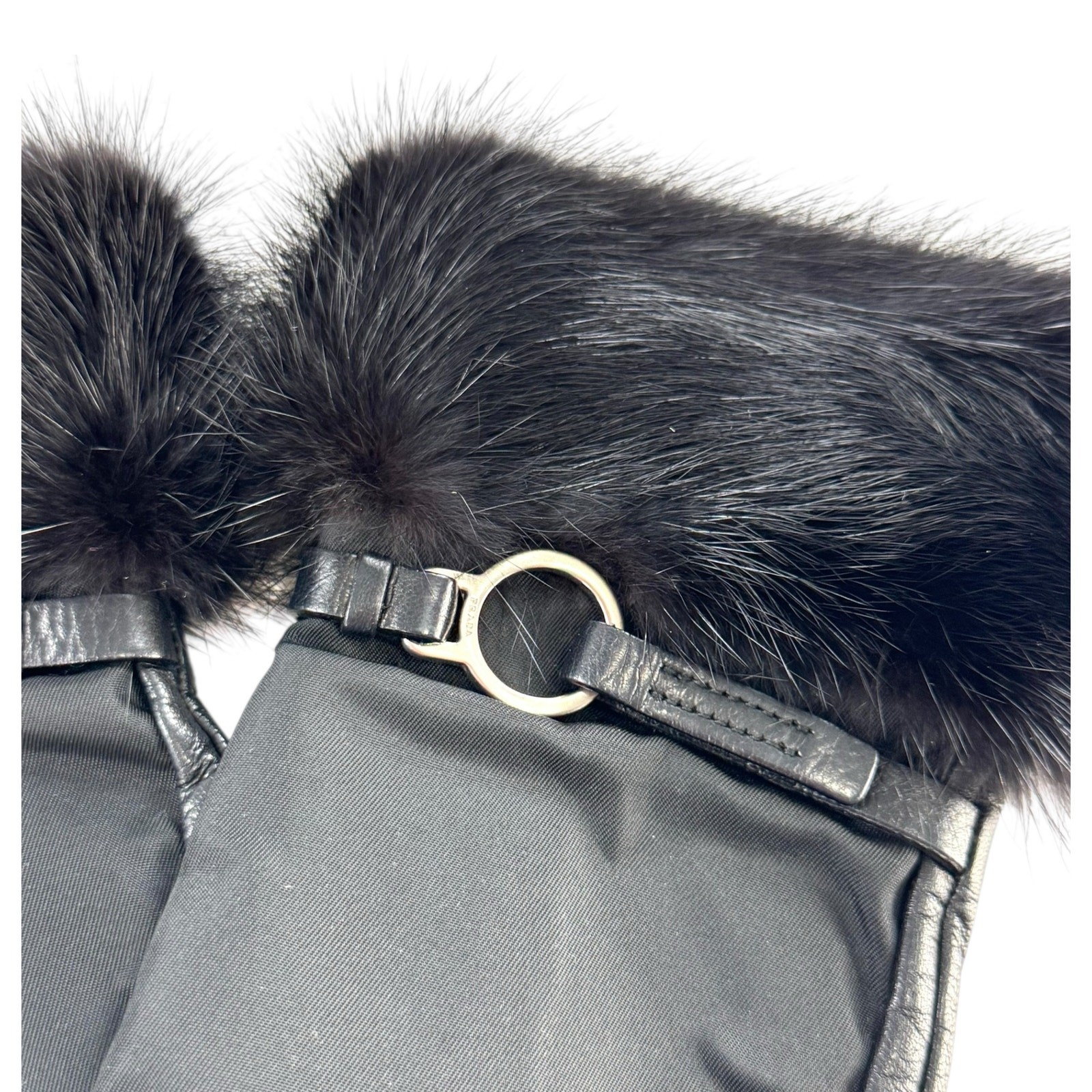 Prada Black Nylon & Mink Fur Gloves thumbnail 7