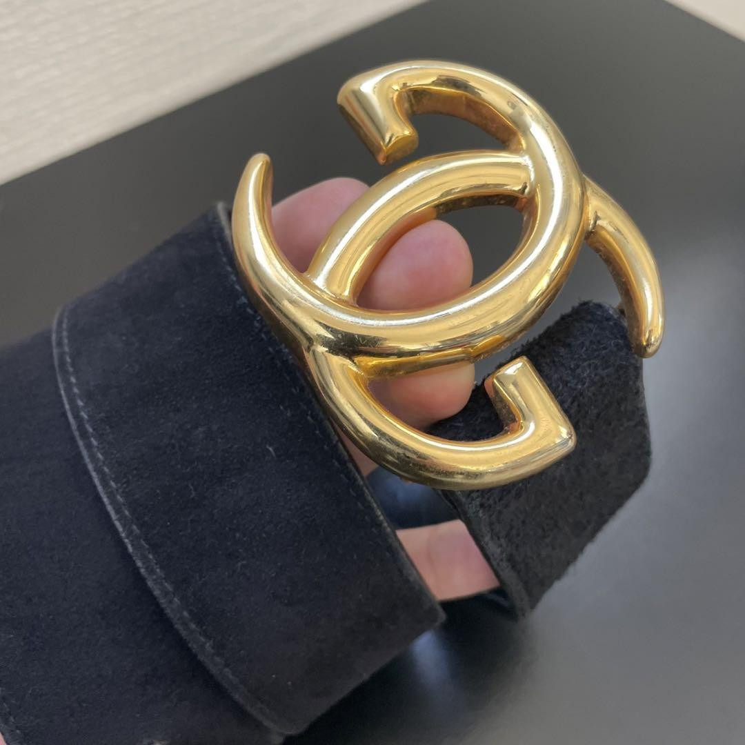 GUCCI Interlocking G Belt Suede Black × Gold #75 Ladies GUCCI Interlocking G Belt Suede Black × Gold #75 Ladies
