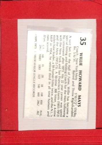 1975 SSPC 42 #35 Willie Mays NM-MT Mets ID:60778 - Picture 2 of 2