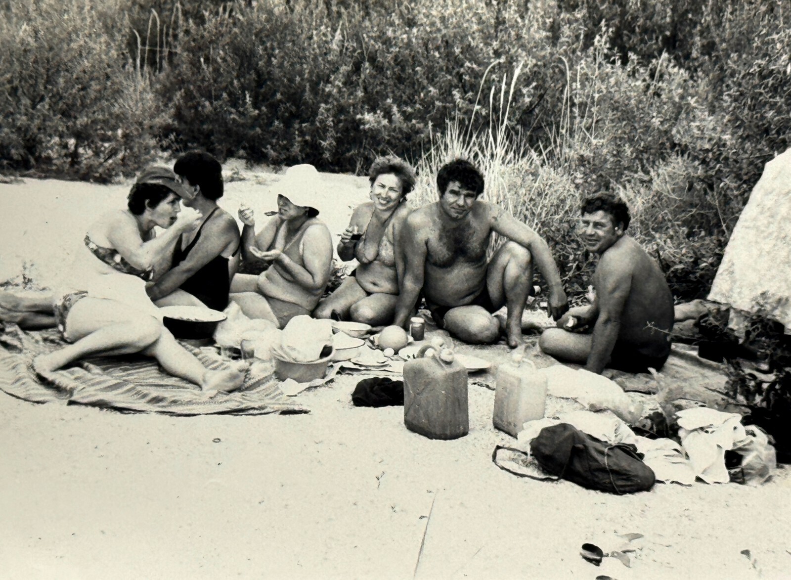 1970s Shirtless Men Fat Chubby Women Swimwear Beach Vintage B&W Photo Snapshot