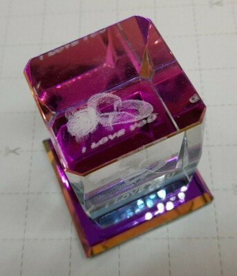 3D Glas Prisma Block Gravur Rose ''I Love You''