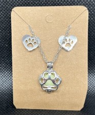 Paw Animal Dog Cat Illuminate Sterling Silver Stud Earring Necklace Jewelry Set
