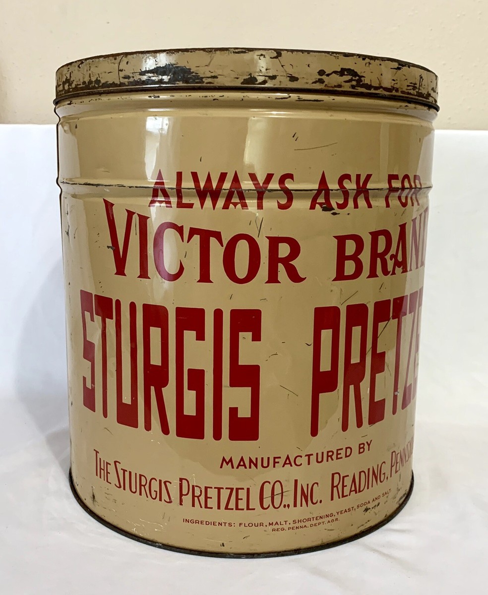 Vintage Sturgis Pretzels Victor Brand Reading, Pennsylvania Can 