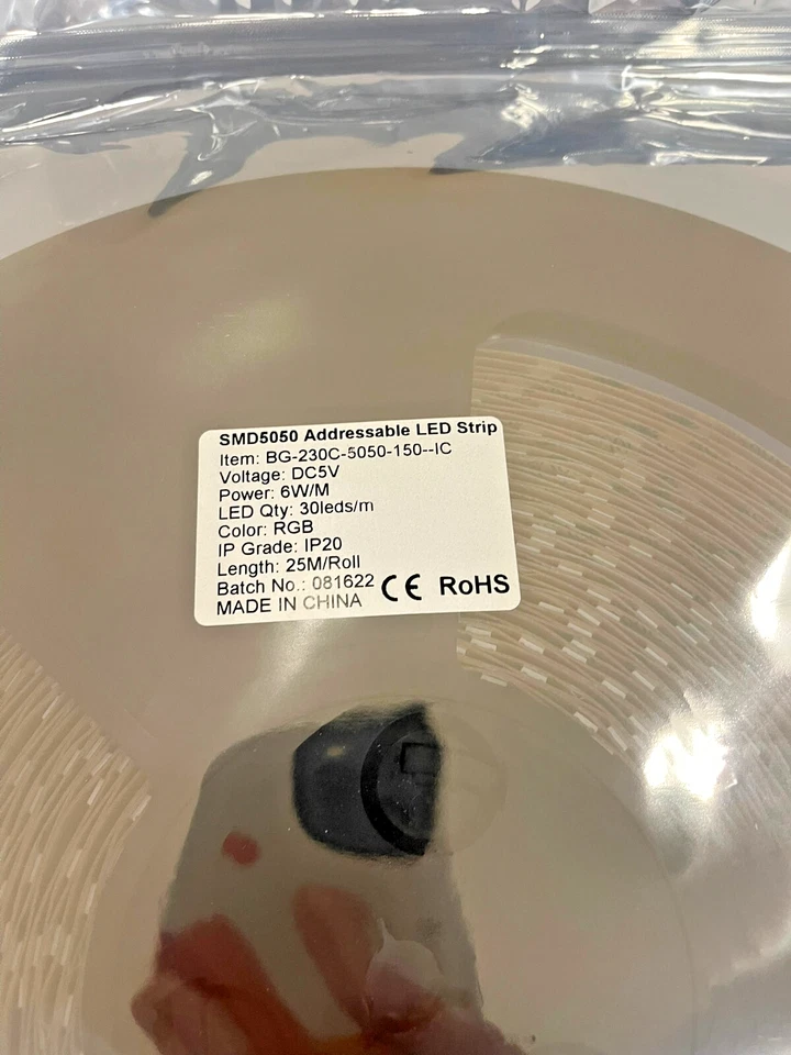 25M RGB Addressable LED Strip Light Roll 5V SMD5050 30LED/m – New Sealed - Image 2 of 4